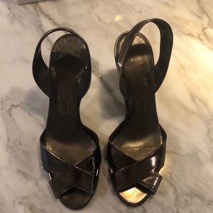 Ferragamo pewter slingbacks